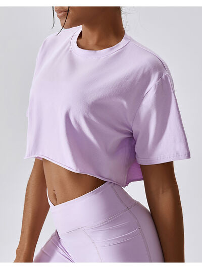 Blue Zone Planet | Cropped Round Neck Short Sleeve Active Top