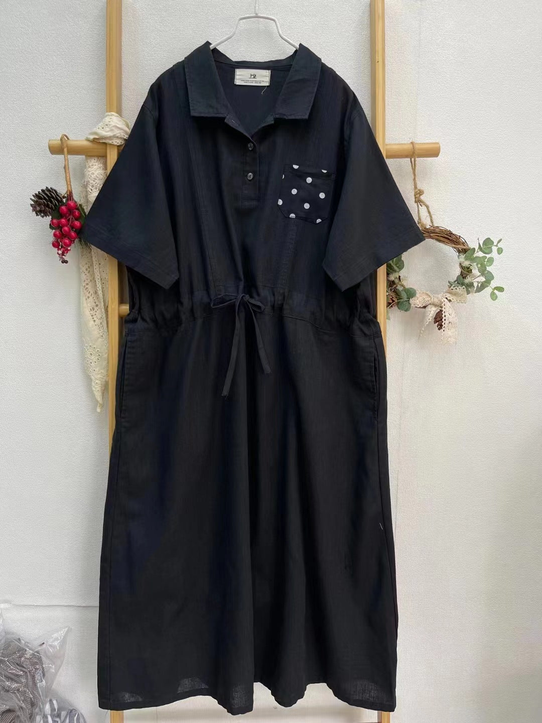 Summer lapel japanese style loose dress