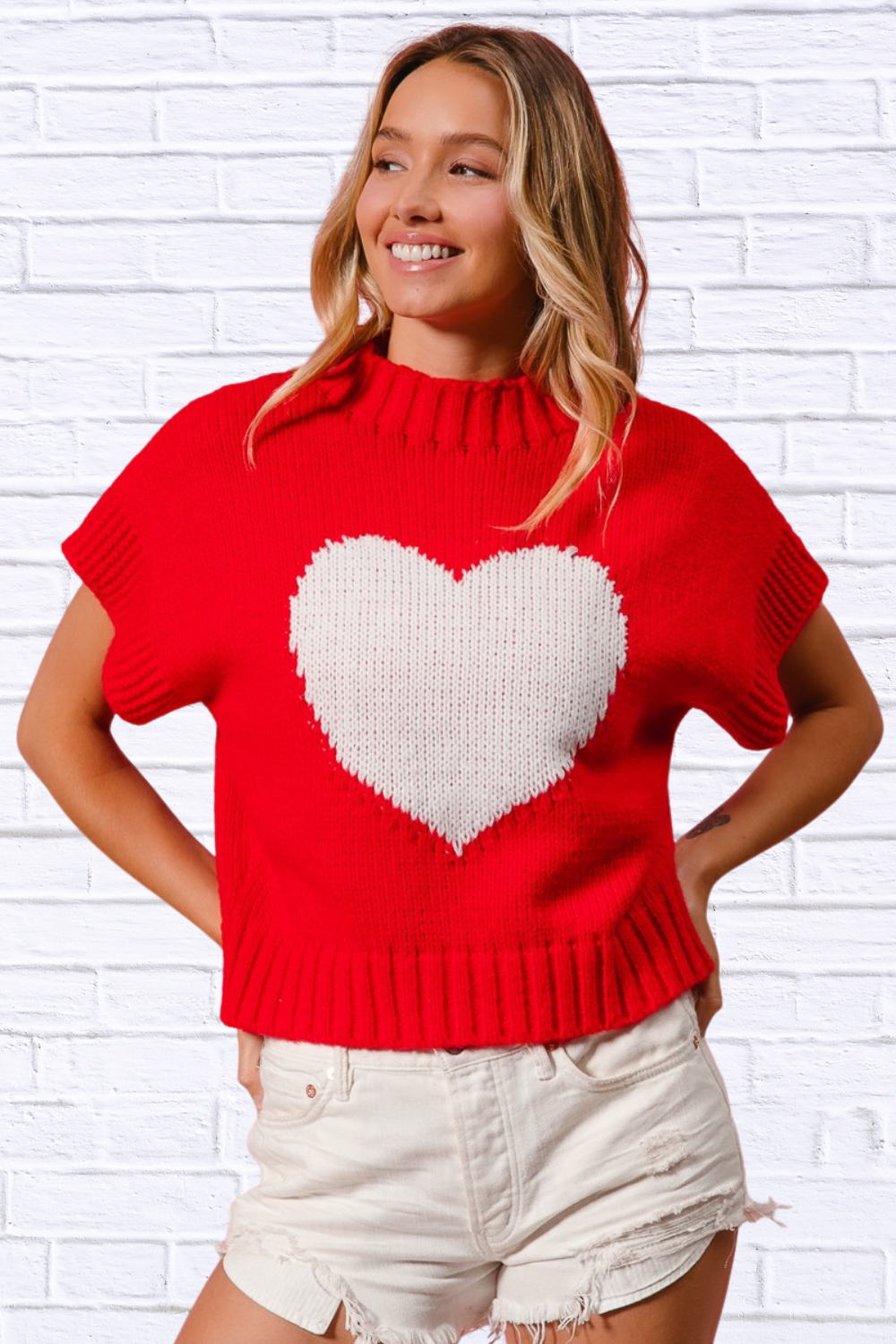 BiBi Rib Banded Heart Pattern Valentines Sweater