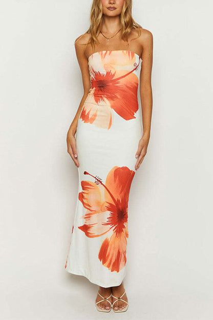 Rosiedress Strapless Tube Floral Print Maxi Vacation Dress