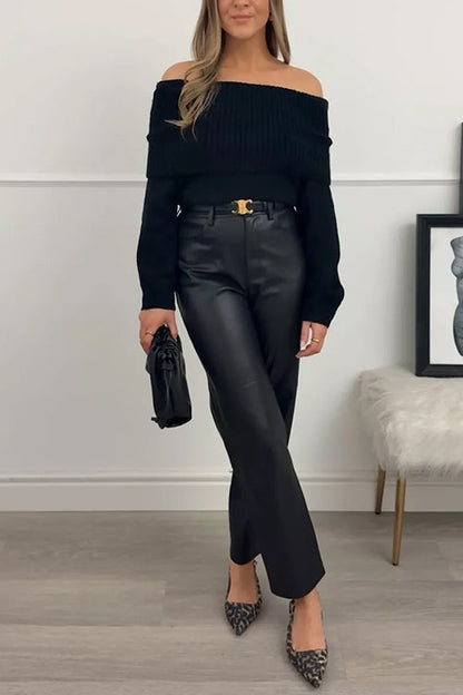 Rosiedress – Schulterfreier, langärmliger Pullover mit schmaler Passform