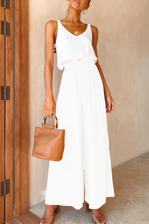 Elastic Waist Wide Leg Palazzo Pants White