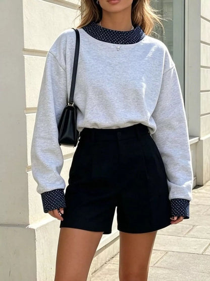 Polka Dot Contrast Trim Dropped Shoulder Sweatshirt