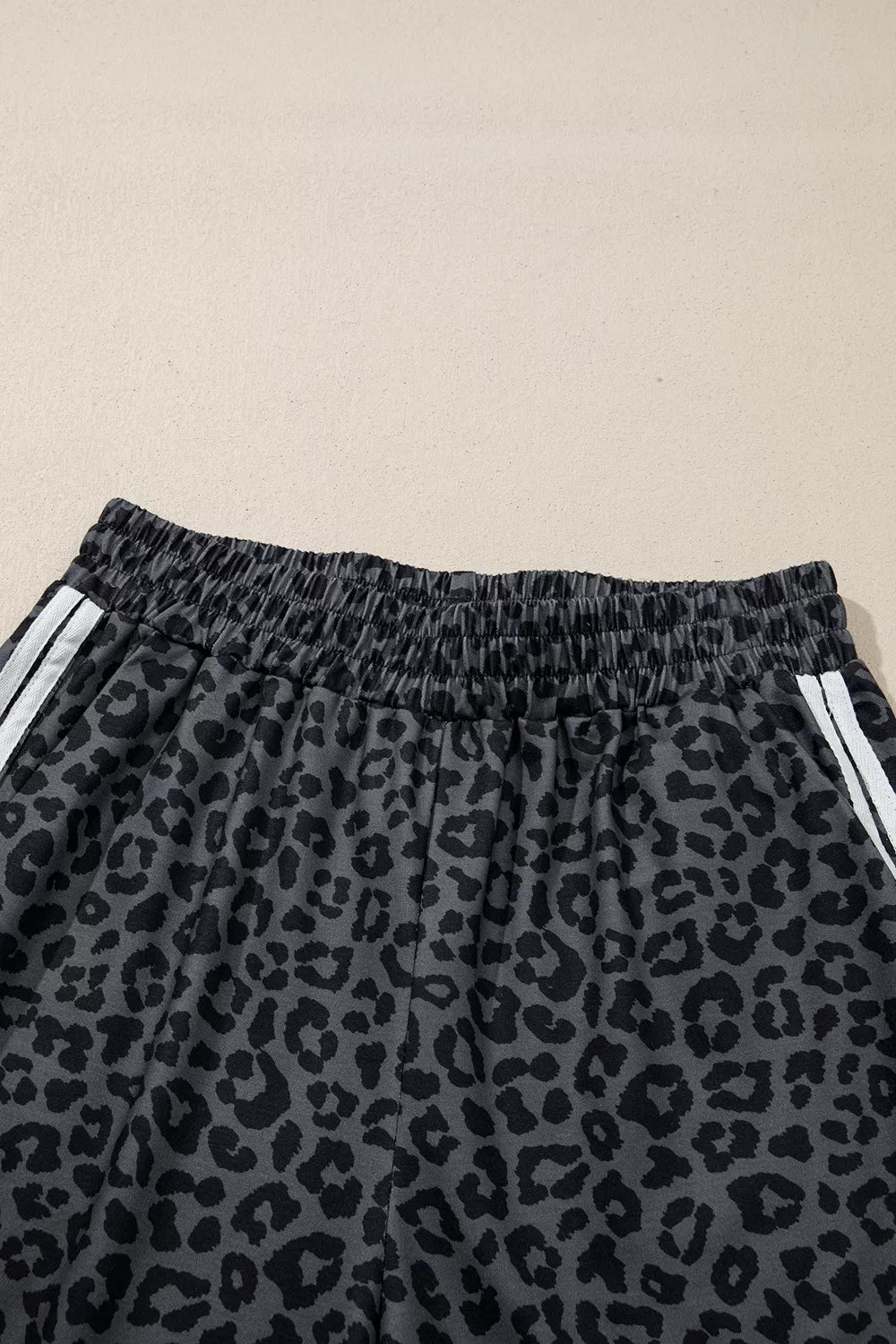 Leopard Print Varsity Striped Detail 3/4 Sleeve Top Shift Pant Set