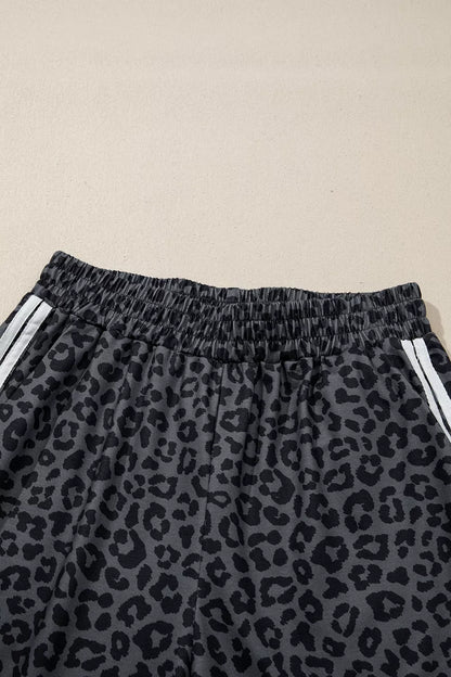 Leopard Print Varsity Striped Detail 3/4 Sleeve Top Shift Pant Set