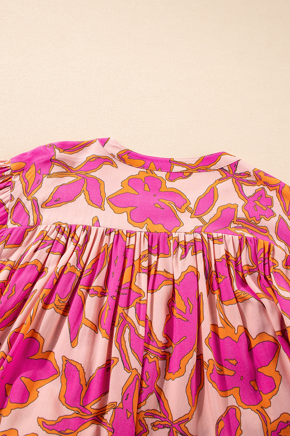 Anne's Pink Floral Print Batwing Sleeve Buttoned Loose Fit Shirt