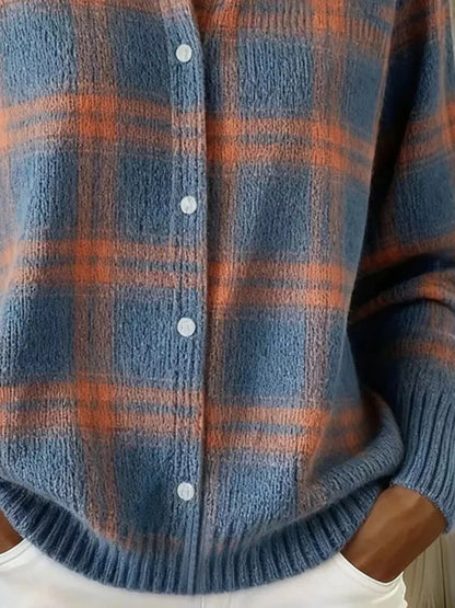 Full Size Plaid Button-Down Knit Cardigan Plus Size