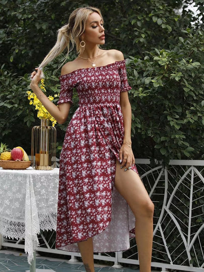 Off Shoulder Floral Slit Dress