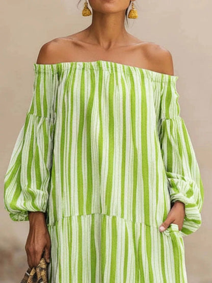 Off-Shoulder Striped Maxi Dress