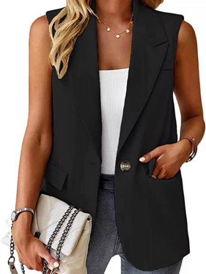 Full Size One Button Lapel Collar Vest Coat Plus Size