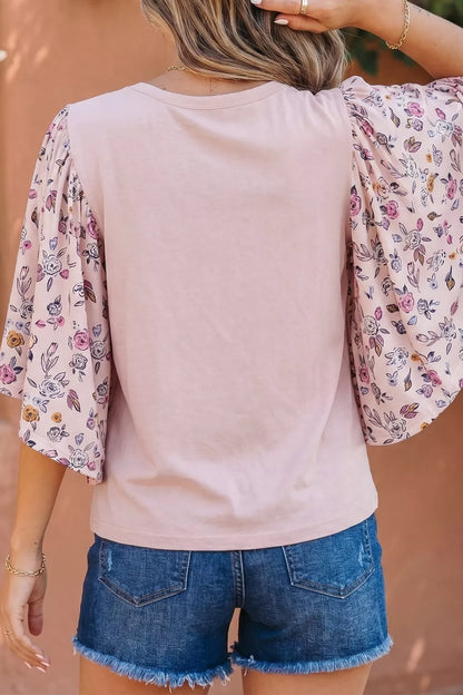 Floral Patchwork Bell Sleeve Blouse
