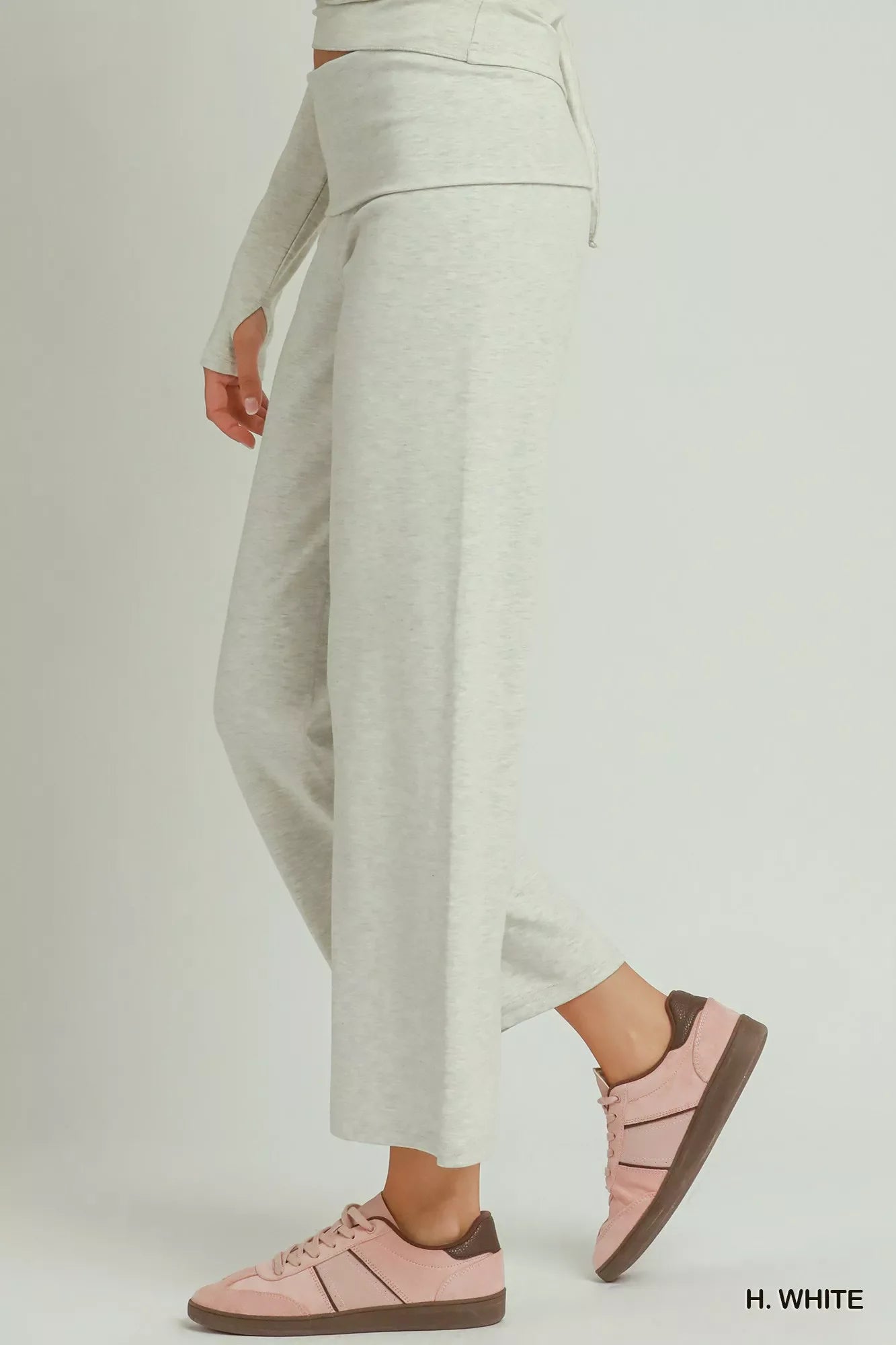 Umgee Cotton Viscose Folded Waistband Straight Leg Pants