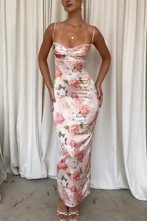 Rosiedress Floral Print Back Slit Bustier Maxi Sling Dress Floral