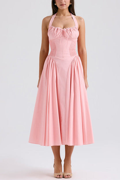 Rosiedress Bow Knot Halter Lace-up Swing Midi dress