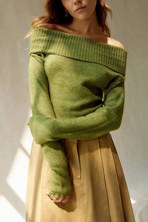 Rosiedress – Schulterfreier, langärmliger Pullover mit schmaler Passform