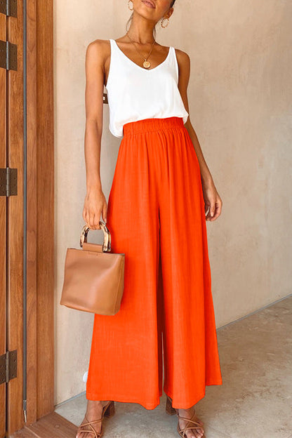 Rosiedress Elastic Waist Wide Leg Palazzo Pants Orange