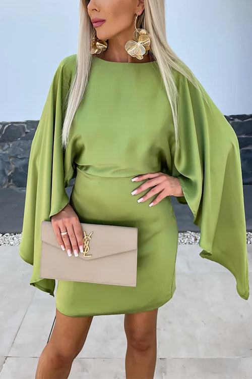 Rosiedress Open Back Batwing Sleeves Waisted Mini Dress Green