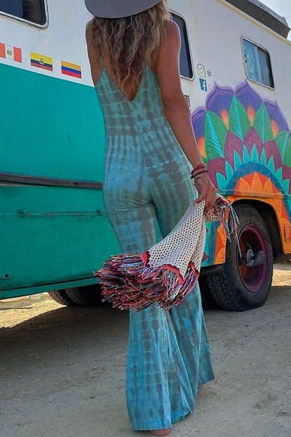 Rosiedress Lace Up Bell Bottoms Tie Dye Cami Jumpsuit