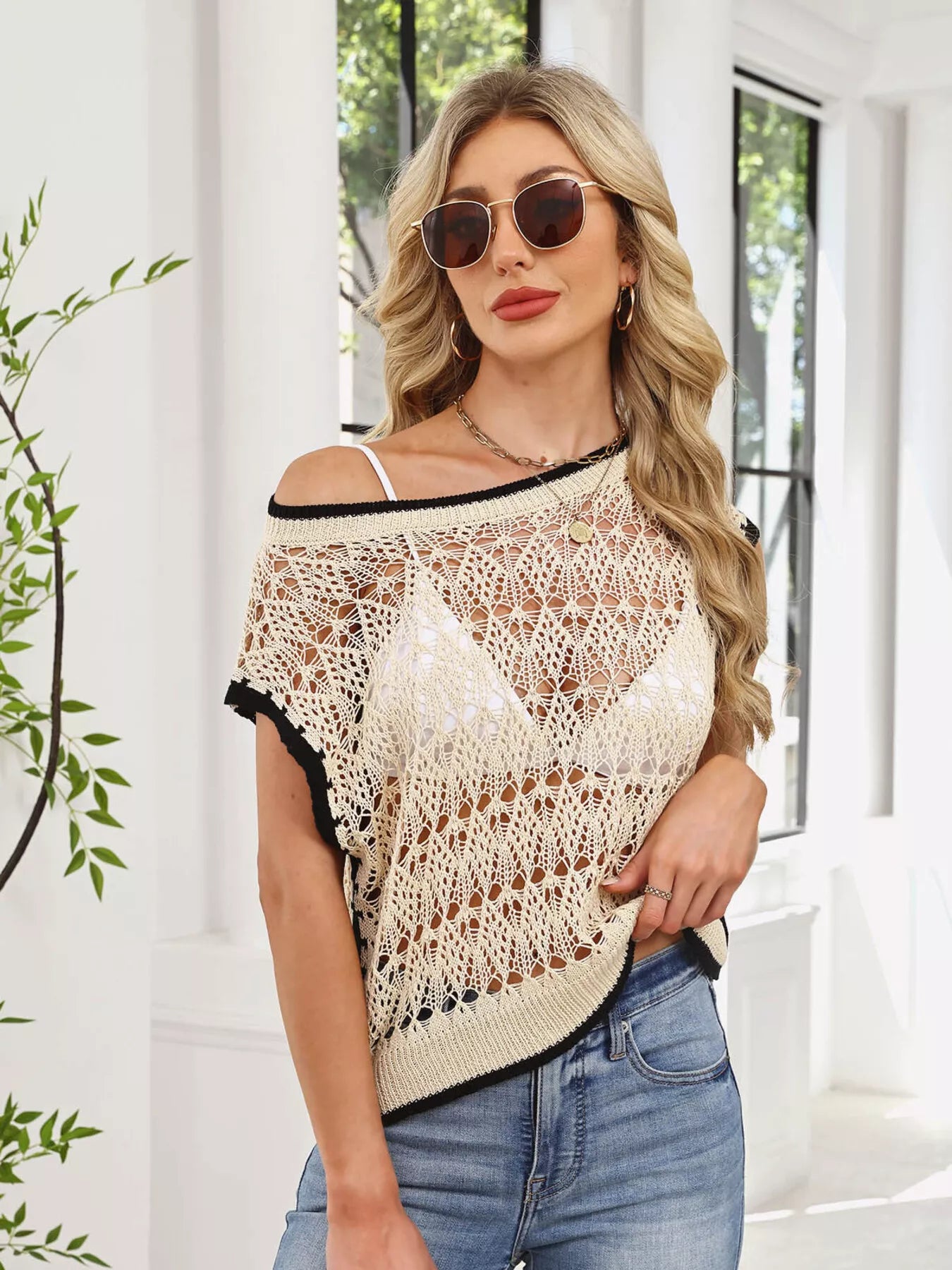 Round Neck Crochet Knit Cover Up