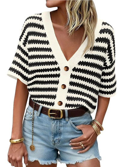 Striped Button Up Cardigan