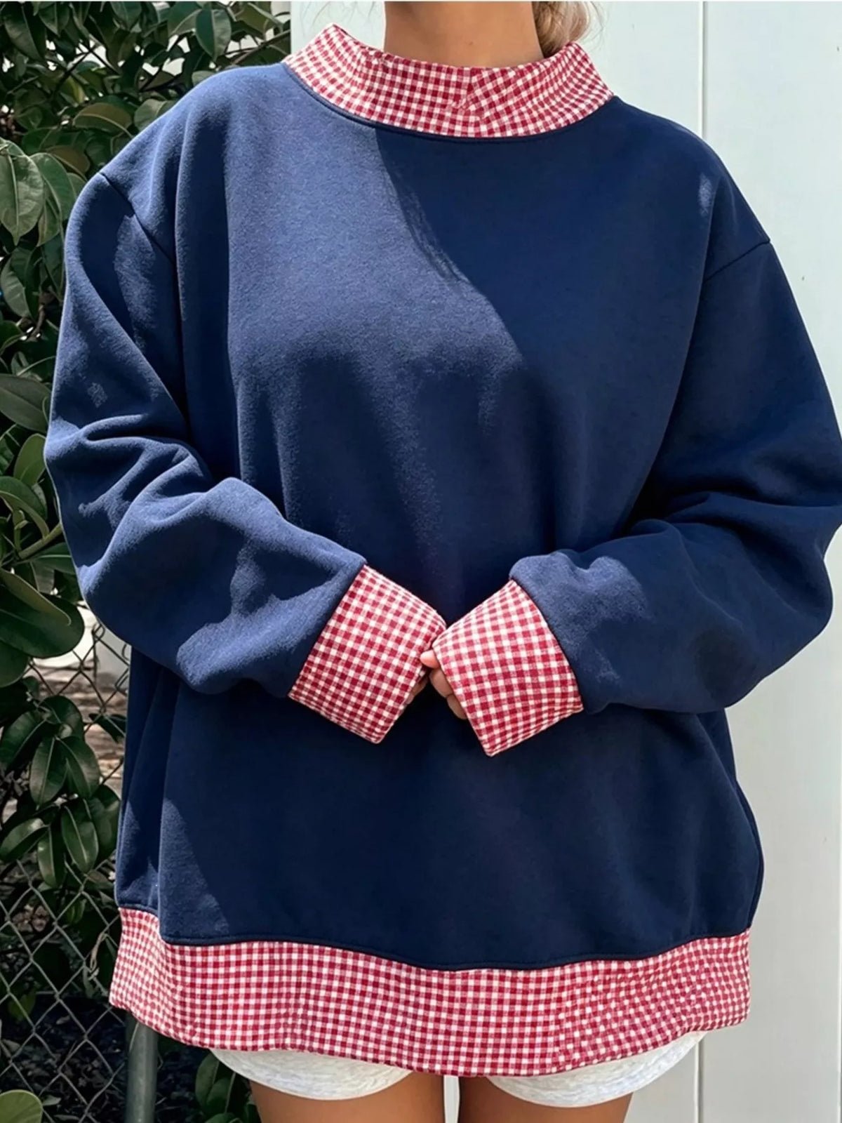 Polka Dot Contrast Trim Dropped Shoulder Sweatshirt