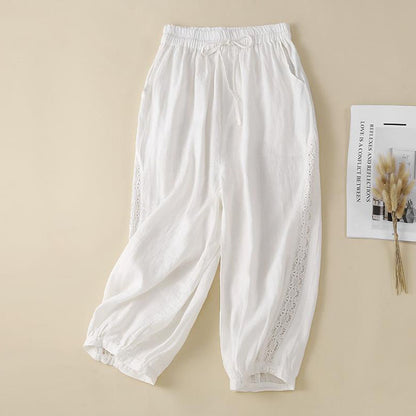 Cotton Linen Lace Casual Pants