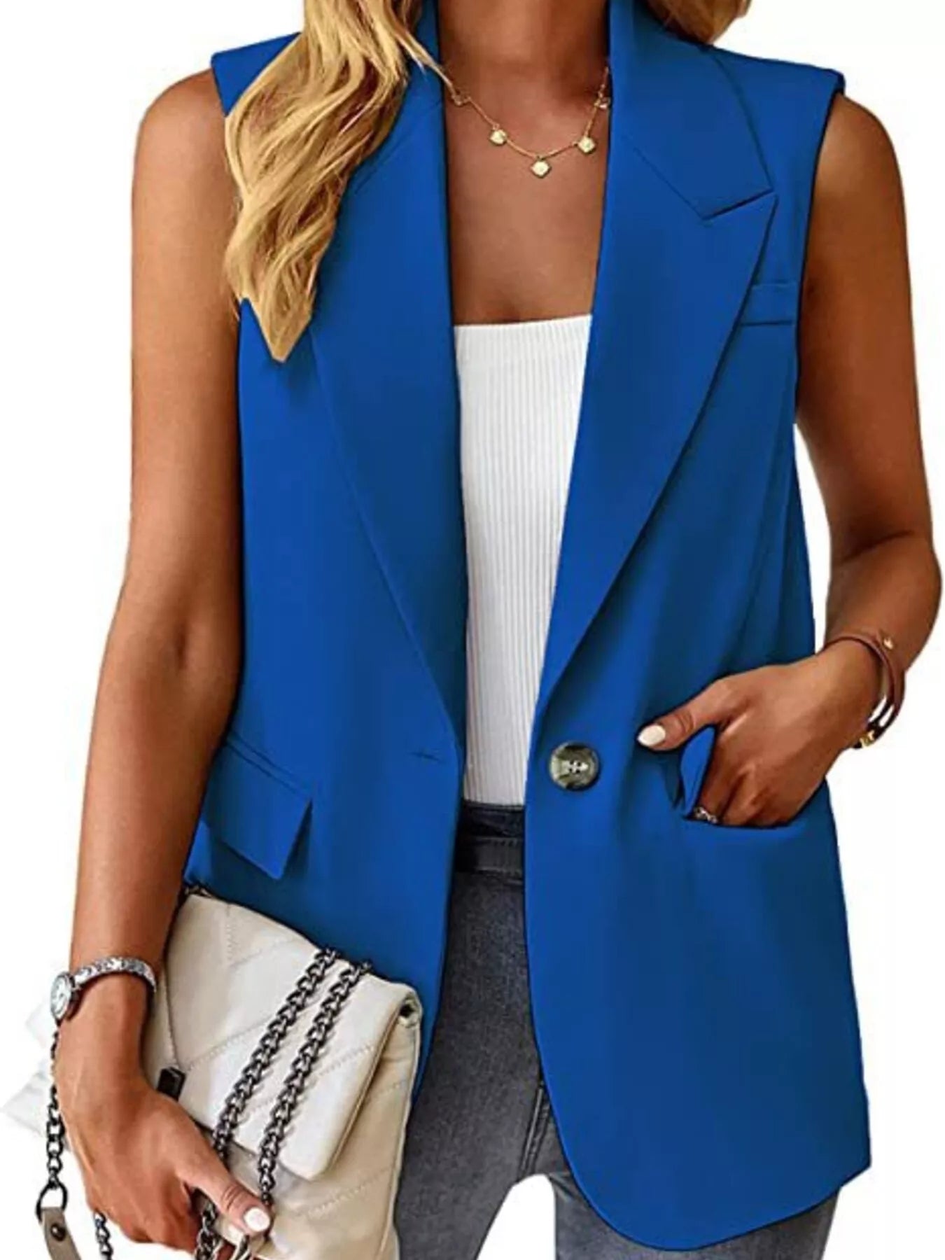 Full Size One Button Lapel Collar Vest Coat Plus Size