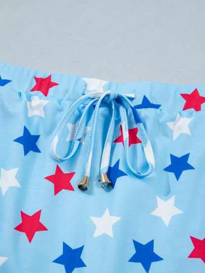 Patriotic Star Printed Beaded Drawstring Mini Skort