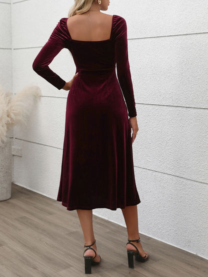 Blue Zone Planet | Perfee Sweetheart Neck Long Sleeve Midi Dress