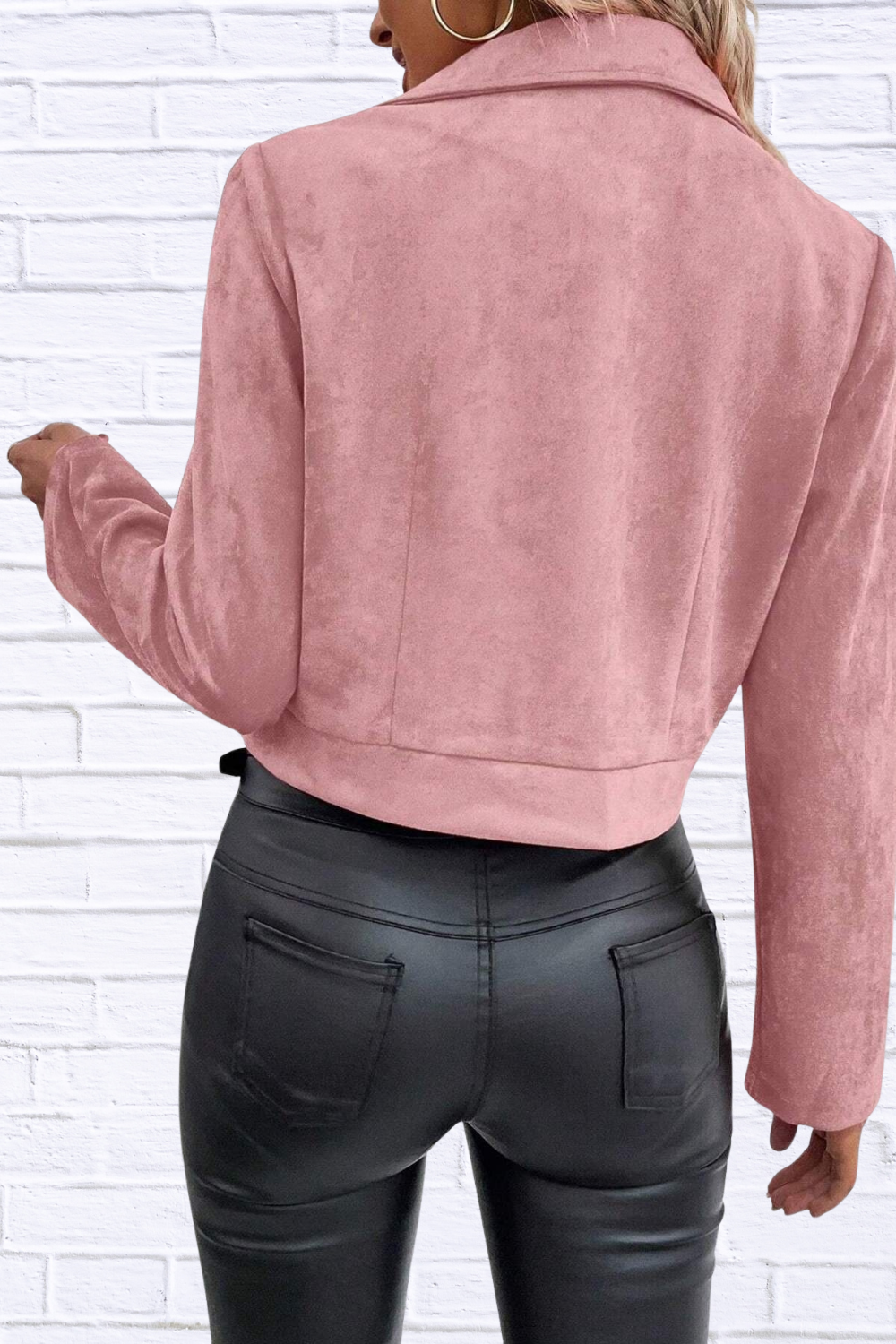 Zip Up Suede Cropped Moto Jacket