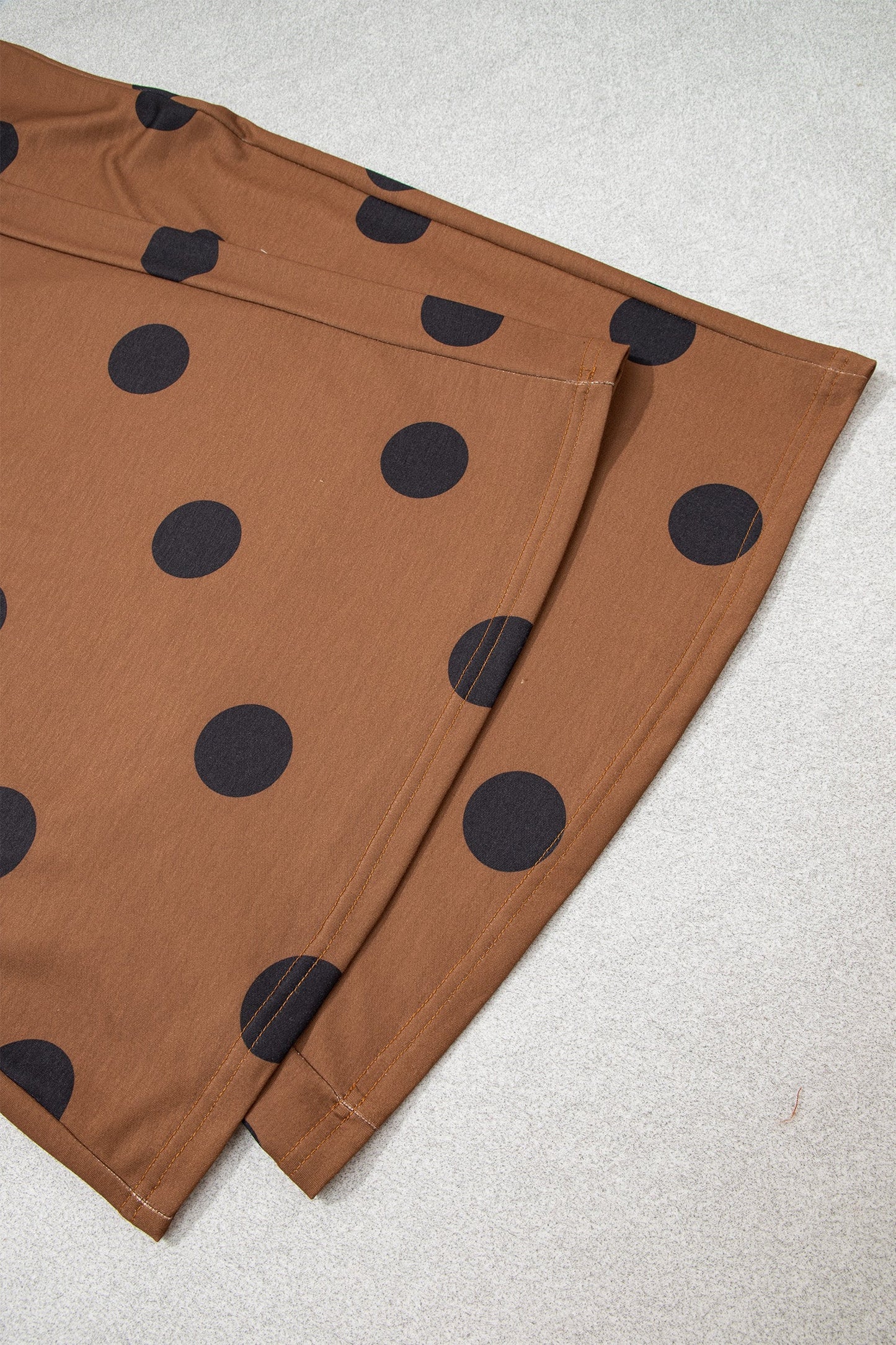 Brown Polka Dot Wide Leg Elastic Waist Casual Pants