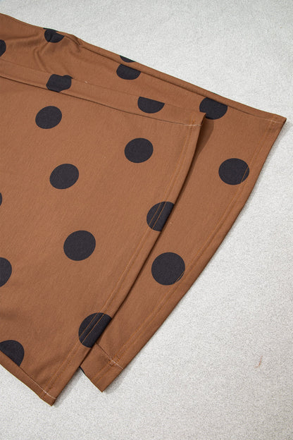 Brown Polka Dot Wide Leg Elastic Waist Casual Pants