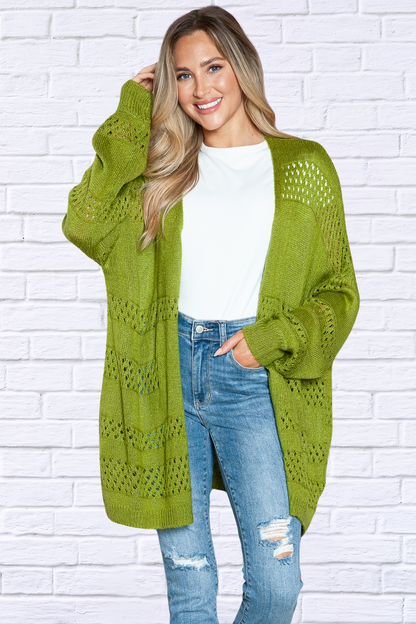Kim Openwork Open Front Long Sleeve Cardigan