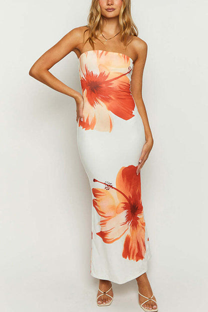 Rosiedress Strapless Tube Floral Print Maxi Vacation Dress