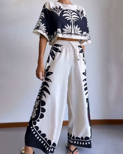 Exotic holiday print two-piece set