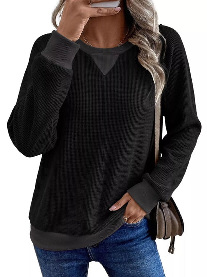 Waffle Knit Crew Neck Long Sleeve Sweatshirt