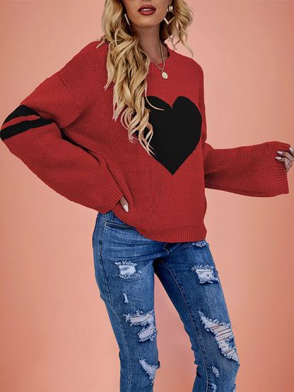Heart Pattern Dropped Shoulder Sweater