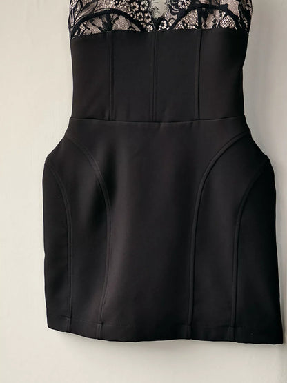 Lace Corset Mini Dress Set with Sheer Overlay