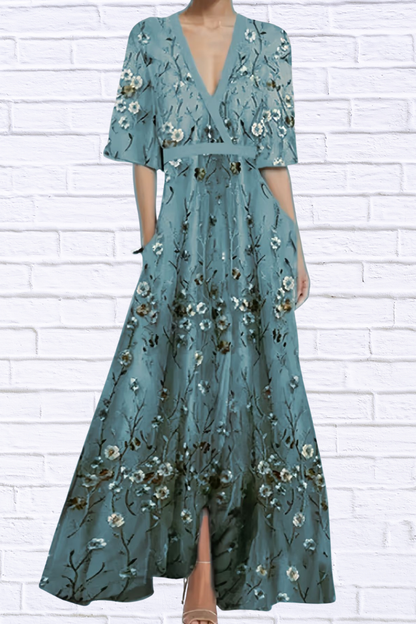 Floral Print Half Sleeve Maxi Dress