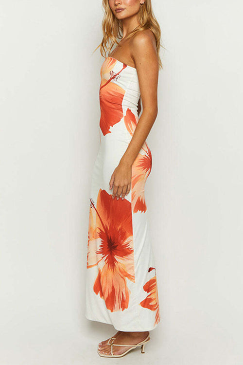 Rosiedress Strapless Tube Floral Print Maxi Vacation Dress