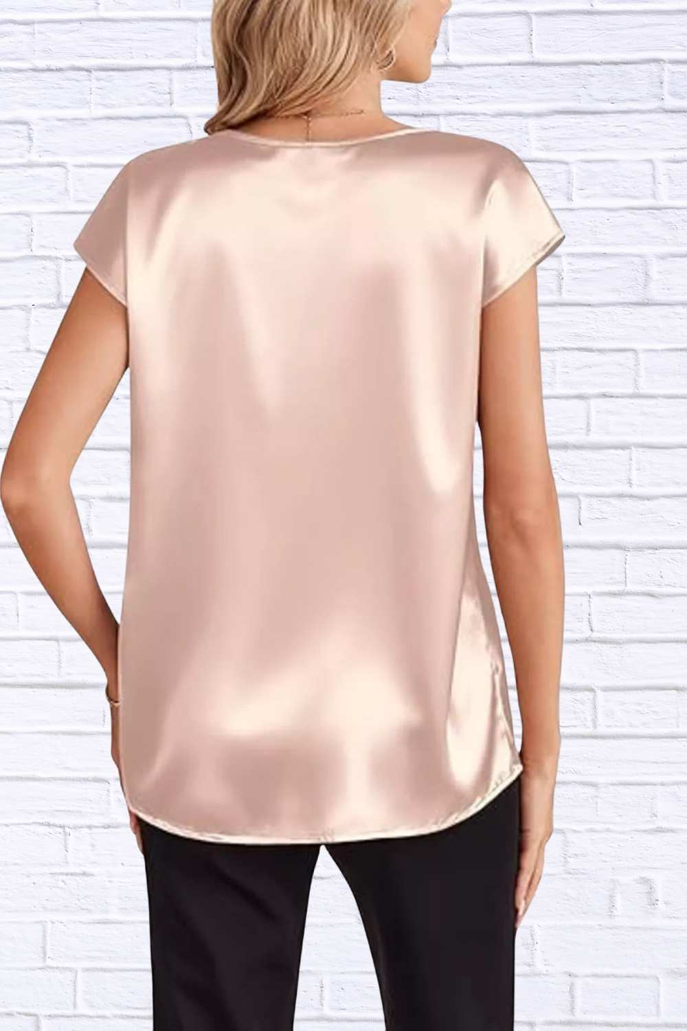 Satin V-Neck Short Sleeve Blouse