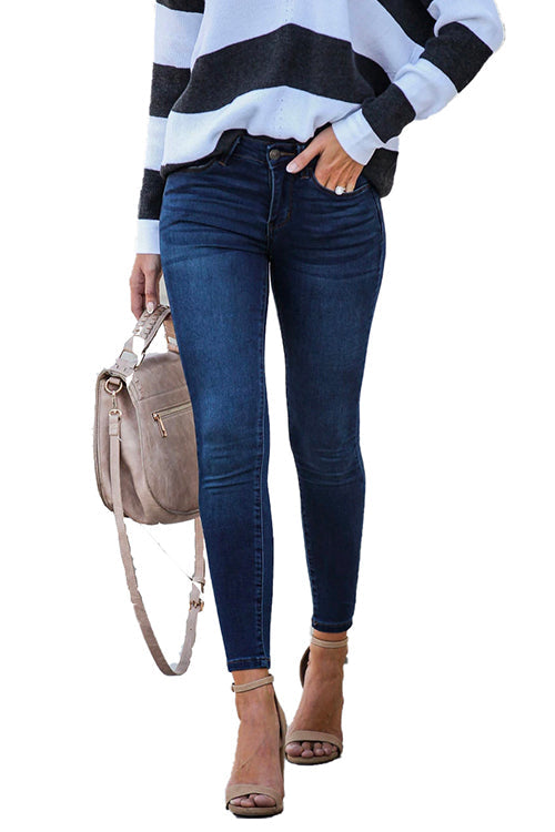 Rosiedress Stretchy Mid Rise Skinny Denim Pants DeepBlue