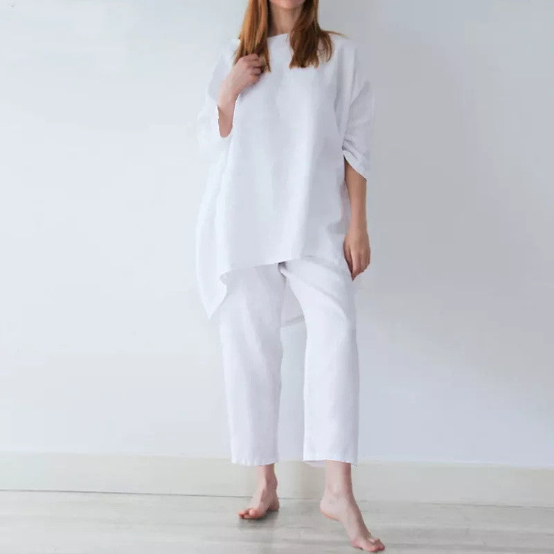 Casual Solid Color Cotton Two-pieces Suit