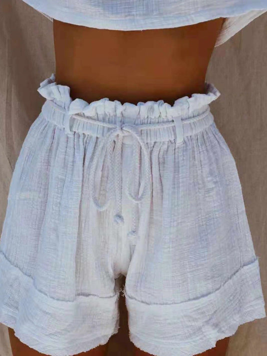 Casual High Waist Self-tie Short Pants