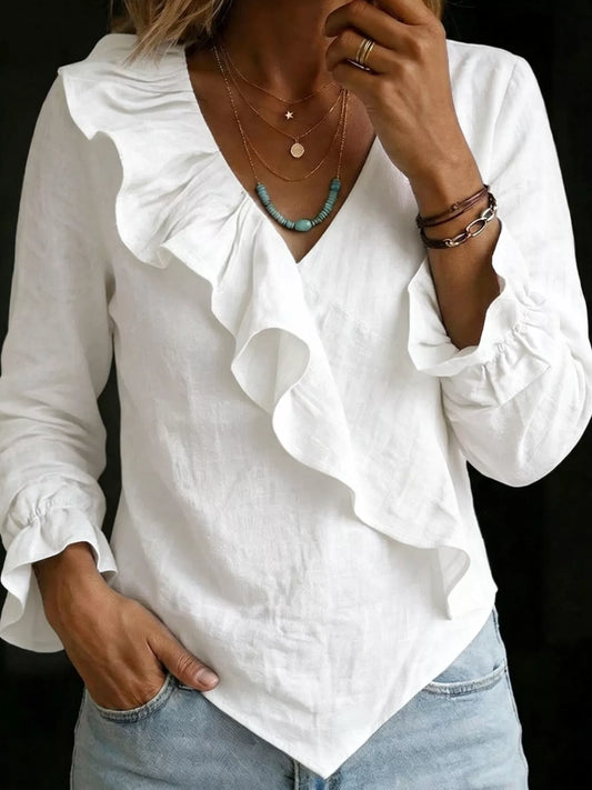 Full Size Ruffled Long Sleeve Blouse Plus Size