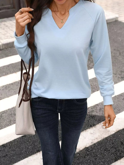 Notched Raglan Sleeve Sweatshirt