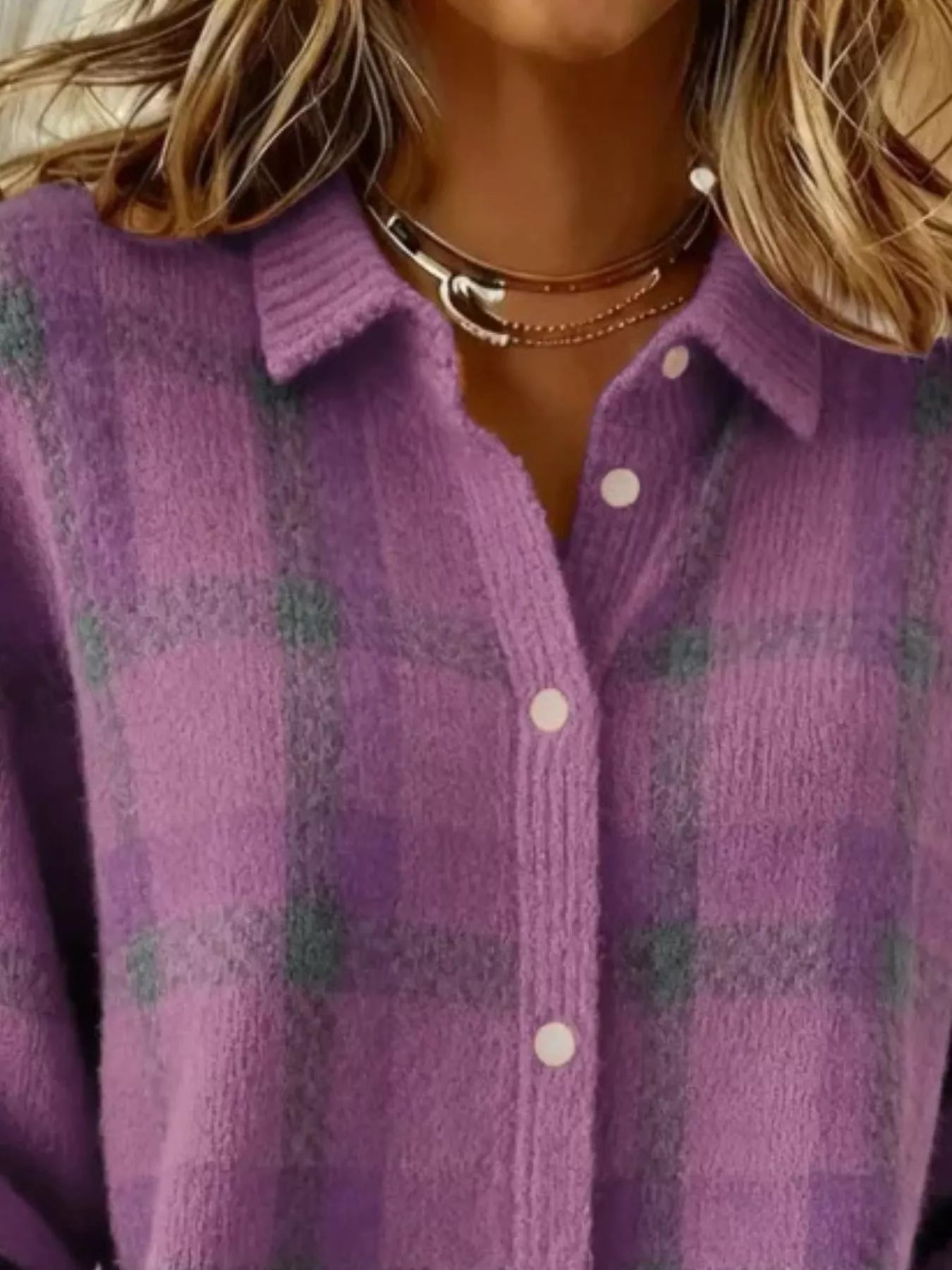 Full Size Plaid Button-Down Knit Cardigan Plus Size