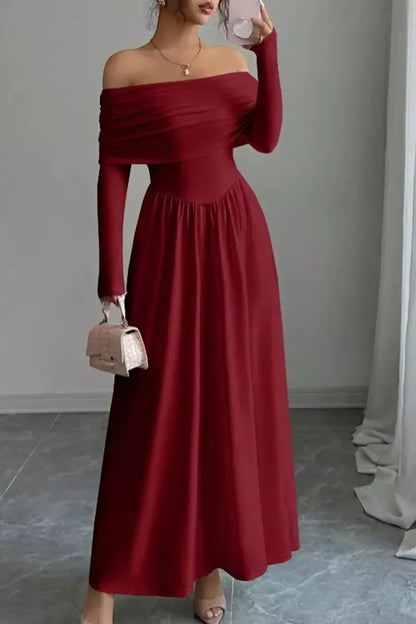 Off-Shoulder Ruched Bodycon Maxi Dress
