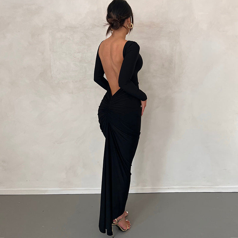 Sexy Backless Solid Color Maxi Dress