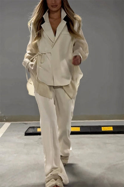 Ensemble deux pièces chemise et pantalon patchwork tendance